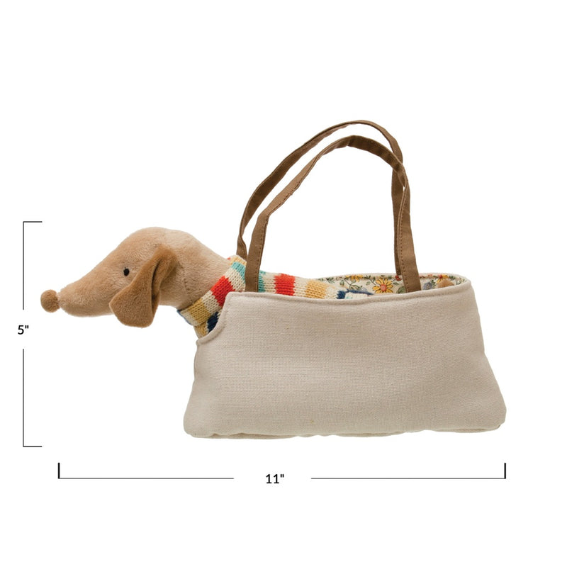 11"L Cotton Removable Cotton Removable Dachshund in Dog Carrier