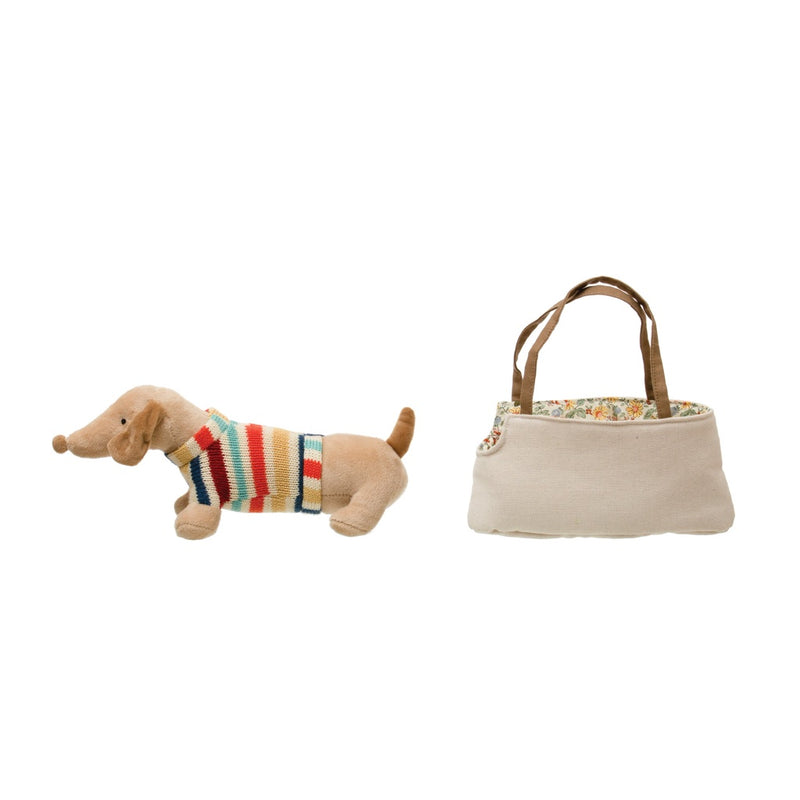 11"L Cotton Removable Cotton Removable Dachshund in Dog Carrier