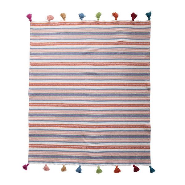 Woven Cotton Throw Stripes & Tassels