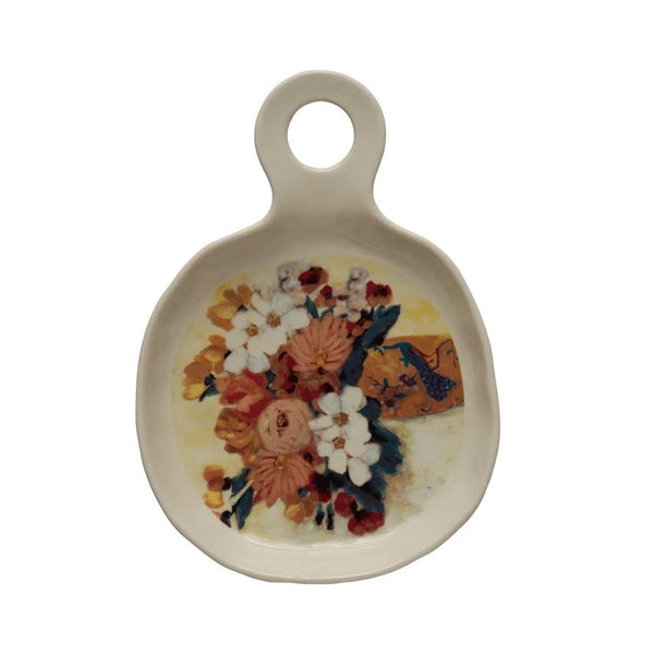 Stoneware Spoon Rest with Flowers in Vase