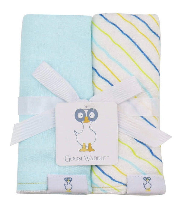 2 Pack Light Blue Stripes Terry Cloth Bib Set