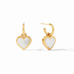 Heart Hoop & Charm Earring Gold Mother of Pearl