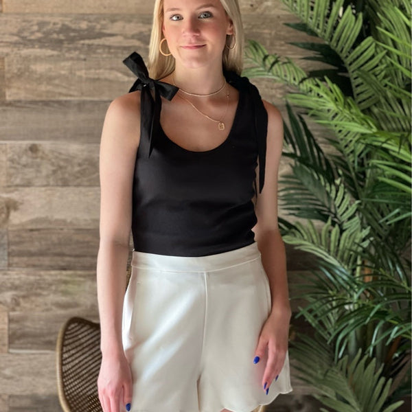 ellie フラワースコート Black Ellie Black Tie Ribbed Top – Cactus