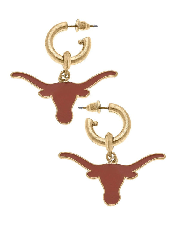 Texas Longhorn Enamel Drop Hoop Earrings