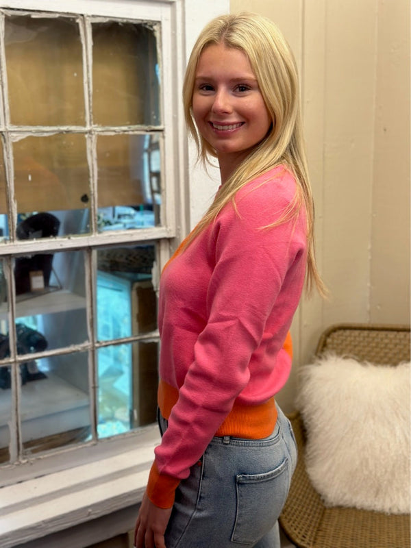 Colorblock Mock Neck Sweater in Pink