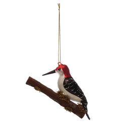 Hand Painted Glass Woodpecker Ornament