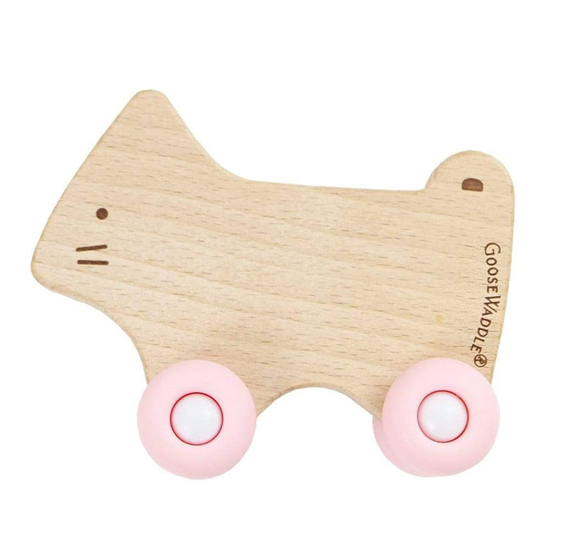 Silicone + Wood Teether Kitty Pink