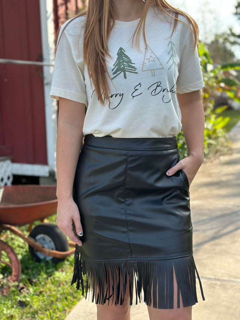 Black Leather Fringe Skirt