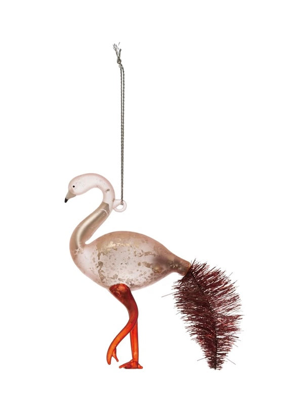 Hand Painted Mercury Glass Flamingo Ornament