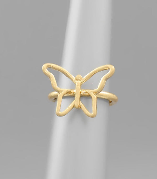 Butterfly Open Ring Worn Gold