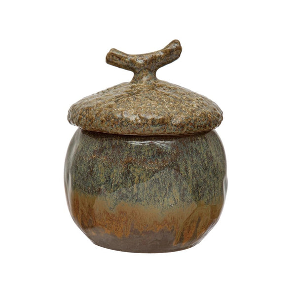 Stoneware Acorn Canister Reactive Glaze