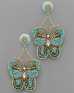 Sequin & Bead Butterfly Earrings Light Blue