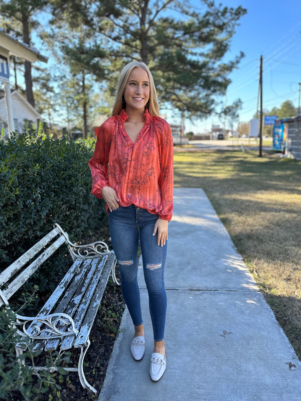 Coral Floral Sheer Tunic