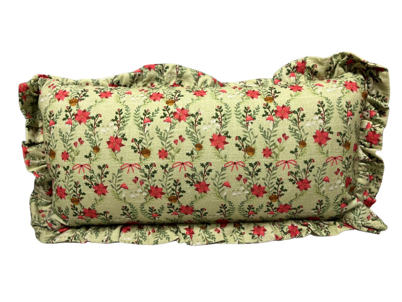 Cotton Printed Poinsettia Lumbar Pillow