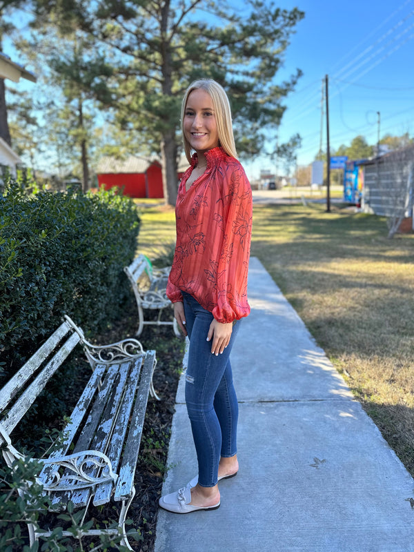 Coral Floral Sheer Tunic